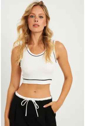 Kadın Beyaz Fitilli Crop Bluz CG359