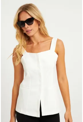 Kadın Beyaz Gizli Düğmeli Yelek TW60236