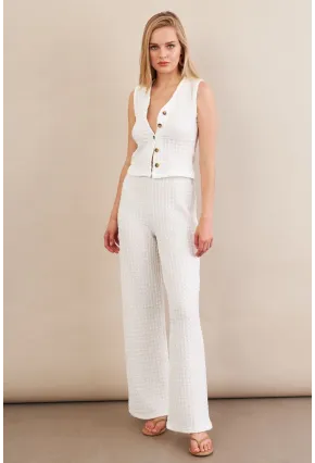 Kadın Beyaz Gofre Yelek Pantalon Takım FLU330