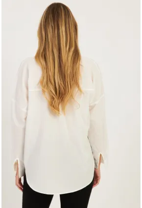 Kadın Beyaz Gül Aksesuarlı Gömlek SF2540
