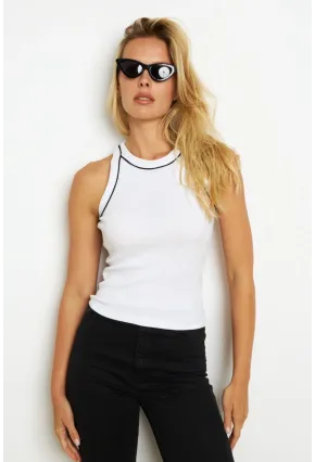 Kadın Beyaz Halter Yaka Kaşkorse Bluz AYD326