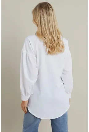 Kadın Beyaz İncili Balon Kol Gömlek MASF16
