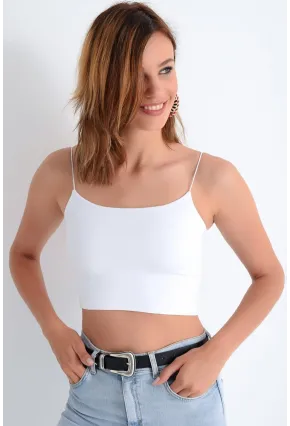 Kadın Beyaz İp Askılı Penye Büstiyer EF10