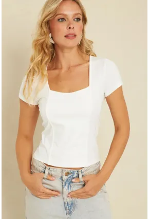 Kadın Beyaz Kare Yaka Bluz YLE613