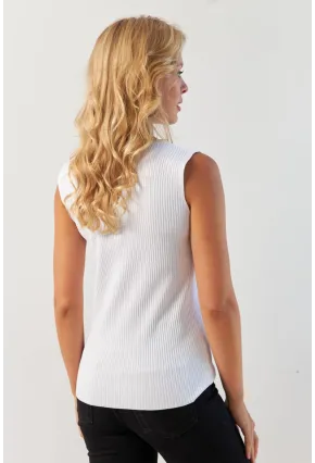 Kadın Beyaz Kare Yaka Triko Bluz SMT243