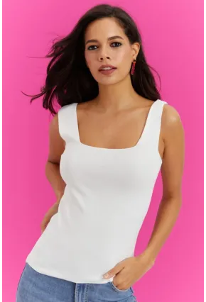 Kadın Beyaz Kare Yaka Triko Bluz YV80