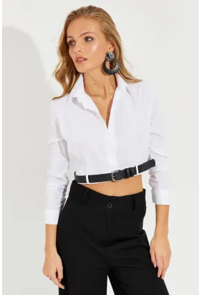 Kadın Beyaz Kemerli Kısa Gömlek MEN2017