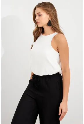 Kadın Beyaz Kolsuz Balon Bluz SAN101