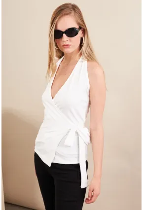 Kadın Beyaz Kruvaze Bağlamalı Bluz EY3095