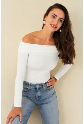 Kadın Beyaz Madonna Yaka Çıtçıtlı Body CG388