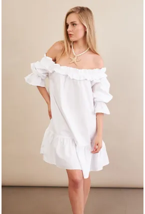 Kadın Beyaz Madonna Yaka Midi Elbise PSG1012