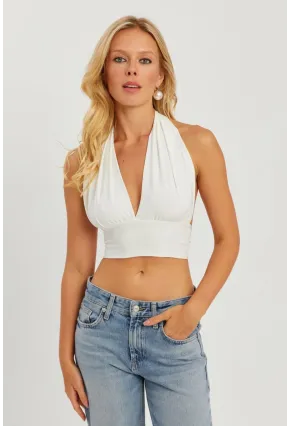 Kadın Beyaz Multi Bağlamalı Crop Bluz LPP1280