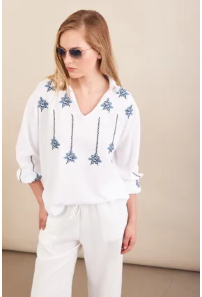 Kadın Beyaz Nakışlı Bluz MPC1345