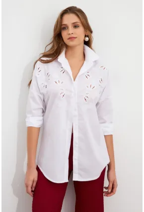 Kadın Beyaz Nakışlı Gömlek DAF5017