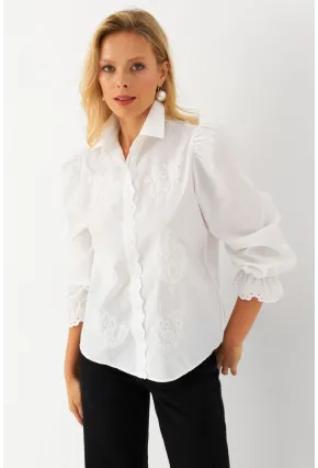 Kadın Beyaz Nakışlı Gömlek MQS1908