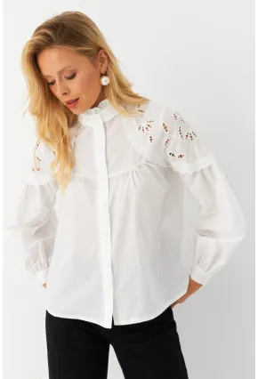 Kadın Beyaz Nakışlı Gömlek MQS2093