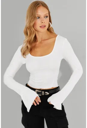 Kadın Beyaz Ön Arka U Crop Bluz CG302