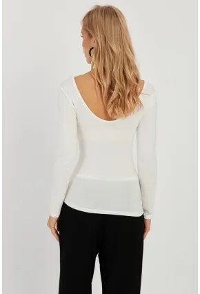 Kadın Beyaz Ön Arka U Yaka Bluz LPP1265