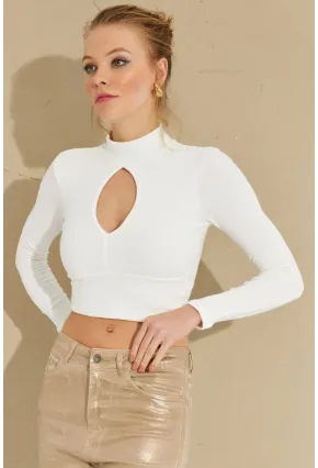 Kadın Beyaz Önü Damla Crop Bluz LPP1243