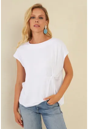 Kadın Beyaz Önü Düğümlü Bluz AYD348