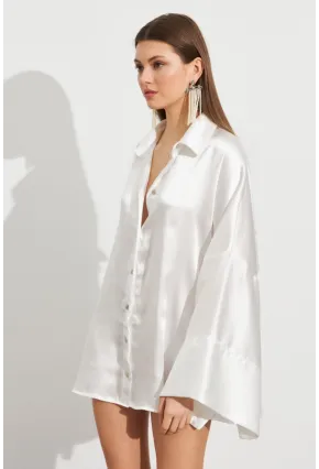 Kadın Beyaz Oversize Gömlek ROP106