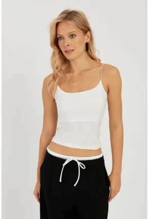 Kadın Beyaz-Saks İkili İp Askılı Bluz GÇ158