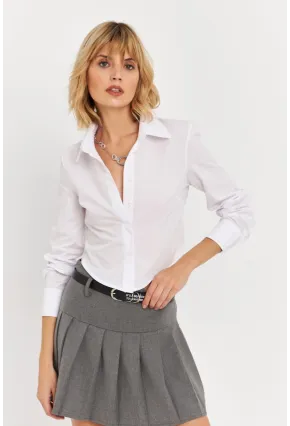 Kadın Beyaz Sırt Dekolteli Crop Gömlek DAF5013