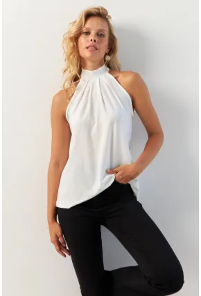 Kadın Beyaz Sırtı Damla Yılbaşı Bluz LPP5043