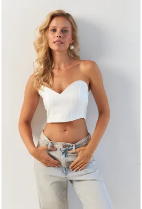 Kadın Beyaz Sırtı Gipeli Crop Bluz NH24754