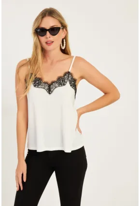 Kadın Beyaz-Siyah Dantelli Atlet LPP5008