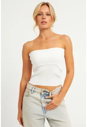 Kadın Beyaz Straplez Triko Bluz YV240