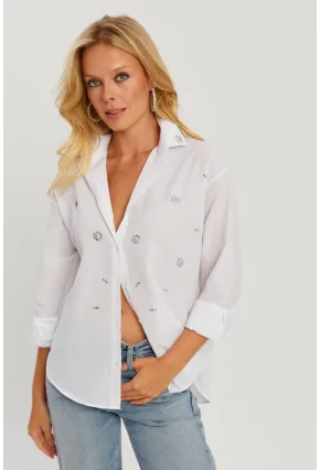 Kadın Beyaz Taşlı Gömlek SF2550