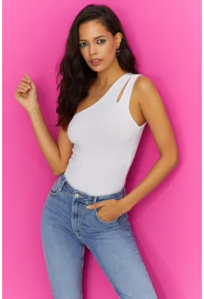 Kadın Beyaz Tek Omuz Body TH1056