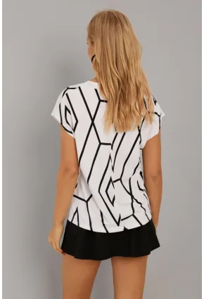 Kadın Beyaz V Yaka Desenli Bluz AYD293