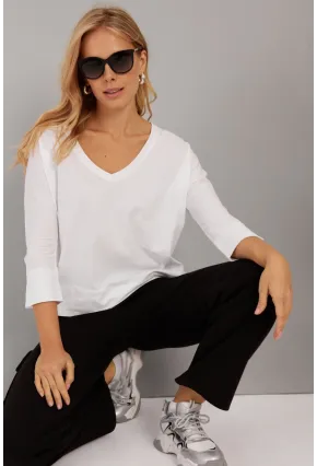 Kadın Beyaz V Yaka T-Shirt LPP1267