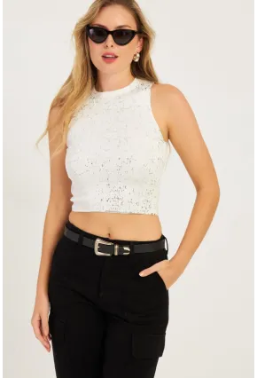 Kadın Beyaz Varaklı Bluz KZ2509