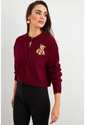 Kadın Bordo Ayıcıklı Hırka TEM99