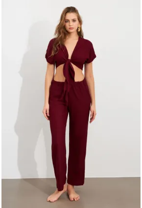 Kadın Bordo Bağlamalı Bürümcük Takım Q1012