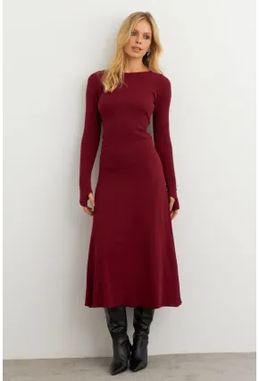 Kadın Bordo Bağlamalı Kaşkorse Midi Elbise MFRY2268