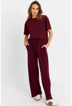 Kadın Bordo Basic Alt-Üst Pantolon Takım MRU6929
