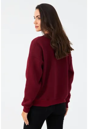 Kadın Bordo Baskılı Sweatshirt MPP6429