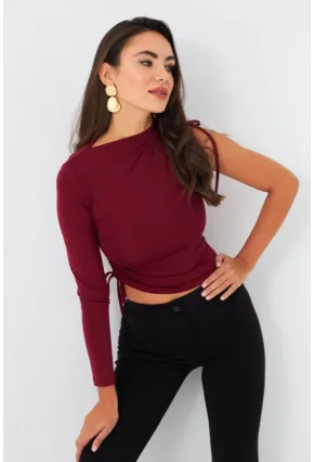 Kadın Bordo Büzülebilir Tek Kol Bluz CG390