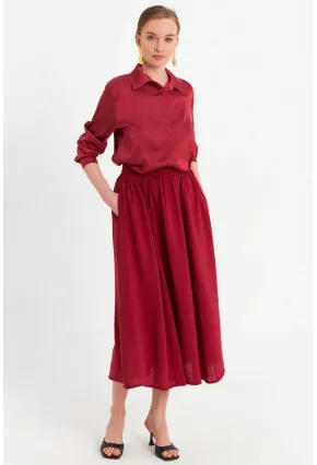 Kadın Bordo Cepli Midi Etek MSH20194