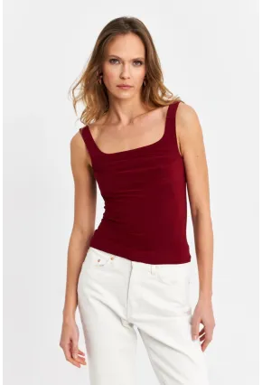 Kadın Bordo Degaje Yaka Askılı Atlet GÇ199