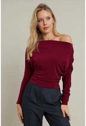 Kadın Bordo Degaje Yaka Bluz DMR382-1