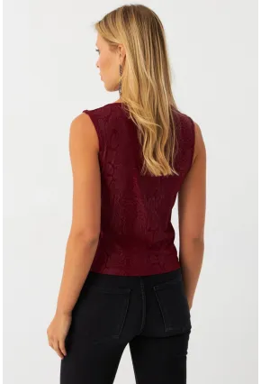 Kadın Bordo Degaje Yaka Kolsuz Bluz LPP1297