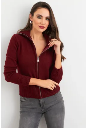 Kadın Bordo Devrik Yaka Hırka TEM102