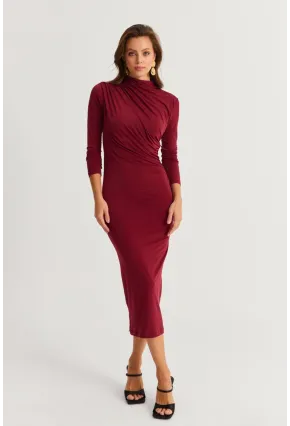 Kadın Bordo Drape Maxi Elbise DMR377