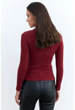 Kadın Bordo Düğme Aksesuarlı Kaşkorse Bluz EY2579