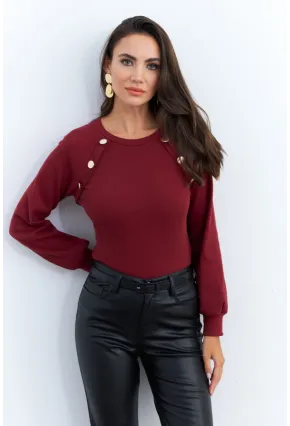 Kadın Bordo Düğme Aksesuarlı Kaşkorse Bluz EY2946